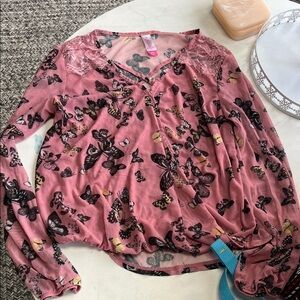No Boundaries Pink Butterfly Women's Blouse